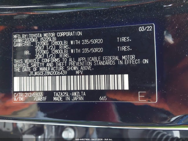 Продажа на аукционе авто 2022 Lexus Nx 350 F Sport Handling, vin: JTJKGCEZ8N2006439, номер лота: 44927608