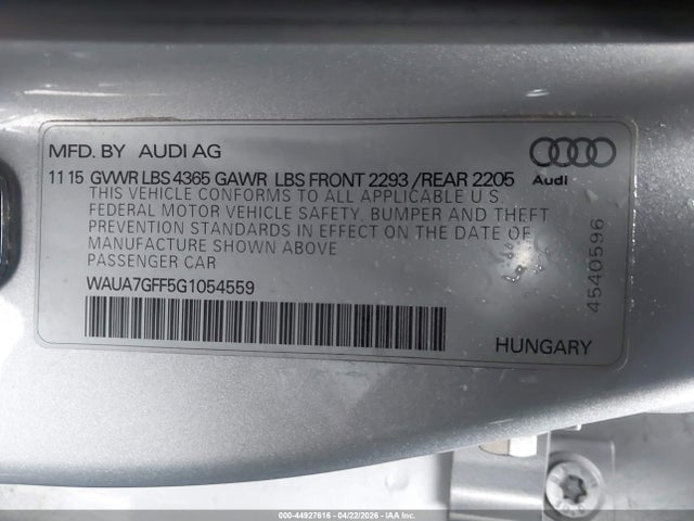 Продажа на аукционе авто 2016 Audi A3 1.8t Premium, vin: WAUA7GFF5G1054559, номер лота: 44927616
