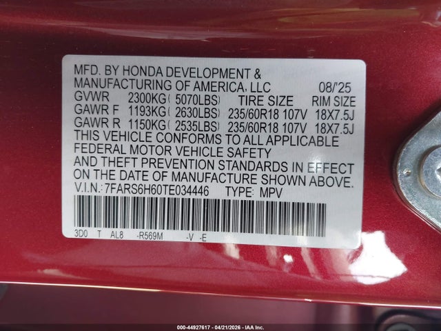 7FARS6H60TE034446 Honda Cr-v Hybrid Awd Trailsport