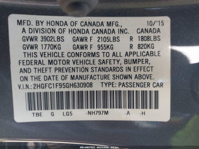 Honda Civic Touring 2016 2HGFC1F95GH630908 Image 9