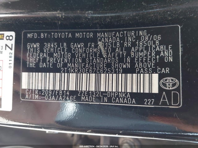 Aukcja sprzedaży 2007 Toyota Matrix Xr, vin: 2T1KR30E67C625319, numer aukcji: 44927634