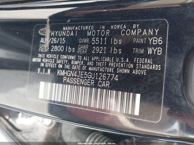KMHGN4JE5GU126774 Hyundai Genesis 3.8