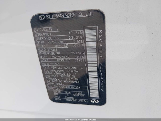 Aukcja sprzedaży 2019 Infiniti Qx50 Luxe, vin: 3PCAJ5M1XKF135279, numer aukcji: 44927656
