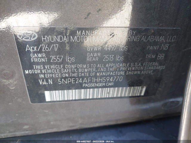 Продажа на аукционе авто 2017 Hyundai Sonata Se, vin: 5NPE24AF1HH594770, номер лота: 44927657