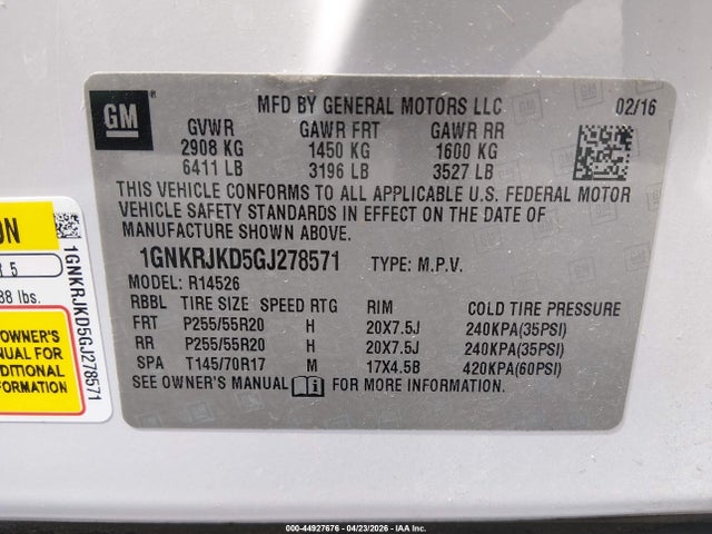 1GNKRJKD5GJ278571 Chevrolet Traverse Ltz