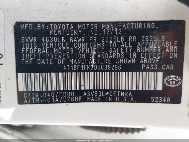 Продаж на аукціоні авто 2013 Toyota Camry Le, vin: 4T1BF1FK7DU639296, номер лоту: 44927693