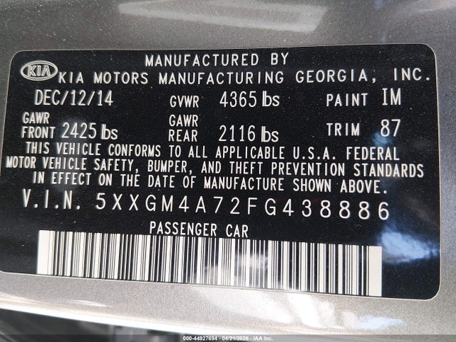 5XXGM4A72FG438886 KIA Optima Lx
