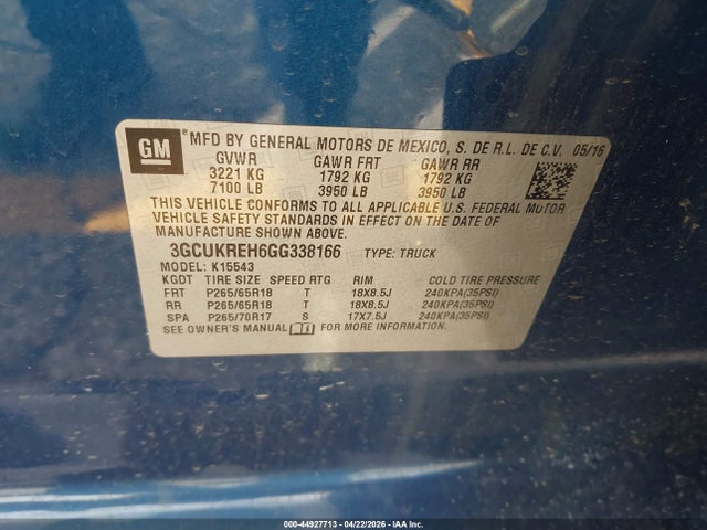 Chevrolet Silverado 1500 2lt 2016 3GCUKREH6GG338166 Image 9