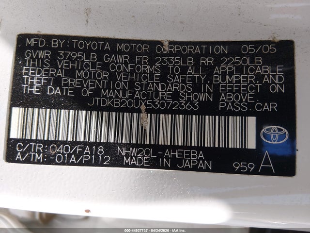 Продаж на аукціоні авто 2005 Toyota Prius, vin: JTDKB20UX53072363, номер лоту: 44927737