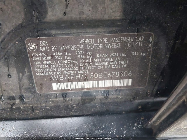 2011 Bmw 328i მანქანა იყიდება აუქციონზე, vin: WBAPH7C50BE678306, აუქციონის ნომერი: 44927739