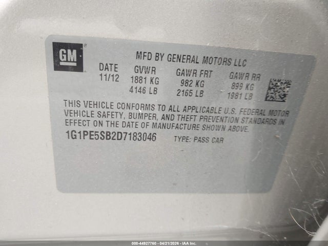 Продаж на аукціоні авто 2013 Chevrolet Cruze 2lt Auto, vin: 1G1PE5SB2D7183046, номер лоту: 44927760
