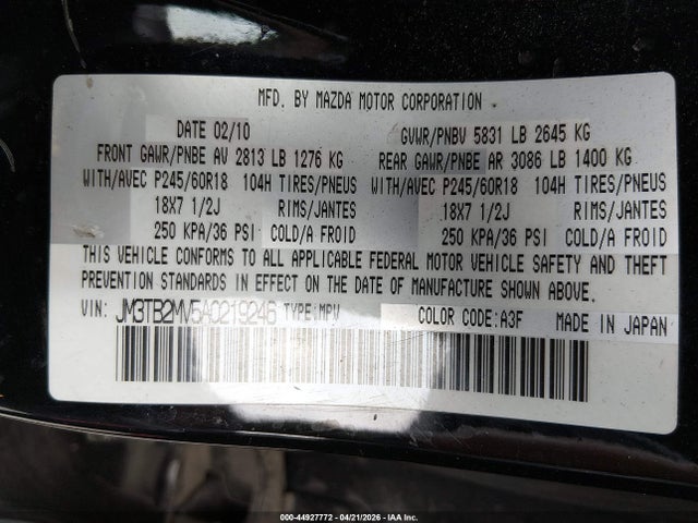 Продажа на аукционе авто 2010 Mazda Cx-9 Touring, vin: JM3TB2MV5A0219246, номер лота: 44927772