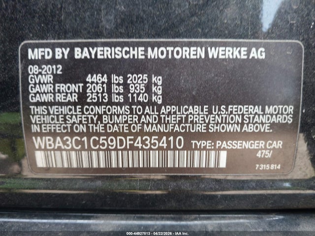 44927813 :رقم المزاد ، WBA3C1C59DF435410 vin ، 2013 Bmw 328i مزاد بيع