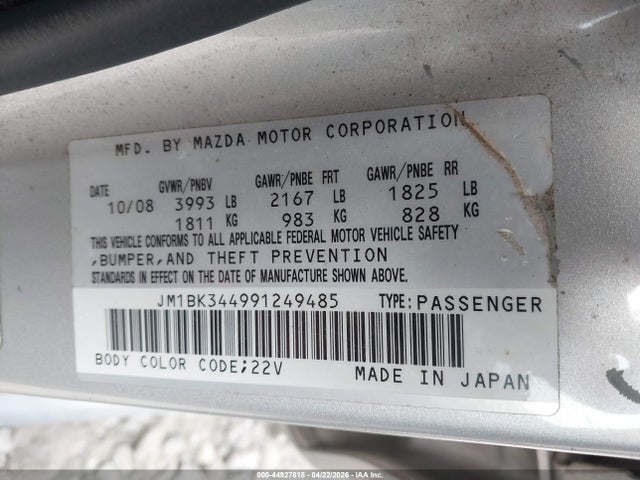 44927818 :رقم المزاد ، JM1BK344991249485 vin ، 2009 Mazda Mazda3 S Touring مزاد بيع