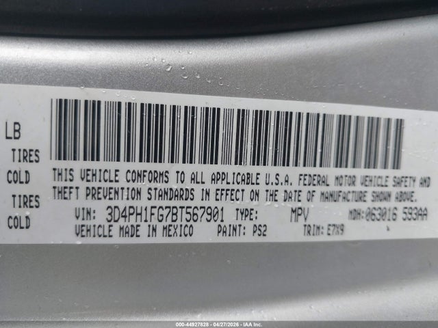 Продажа на аукционе авто 2011 Dodge Journey Mainstreet, vin: 3D4PH1FG7BT567901, номер лота: 44927828