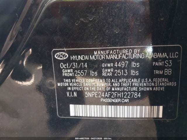 Продажа на аукционе авто 2015 Hyundai Sonata Se, vin: 5NPE24AF2FH122784, номер лота: 44927830