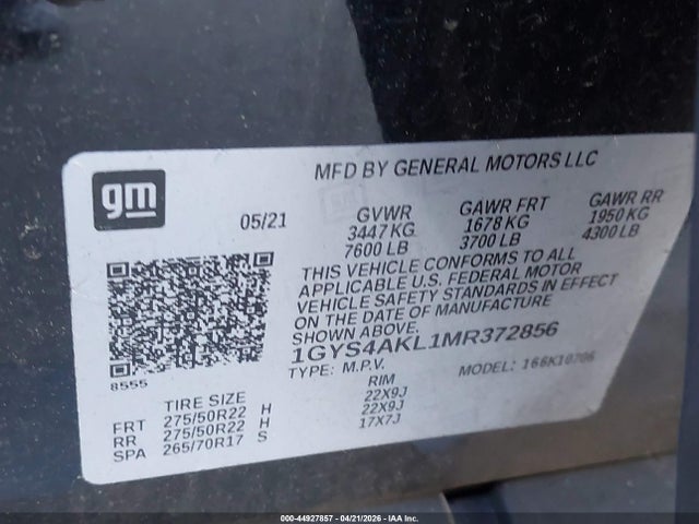 Aukcja sprzedaży 2021 Cadillac Escalade 4wd Luxury, vin: 1GYS4AKL1MR372856, numer aukcji: 44927857