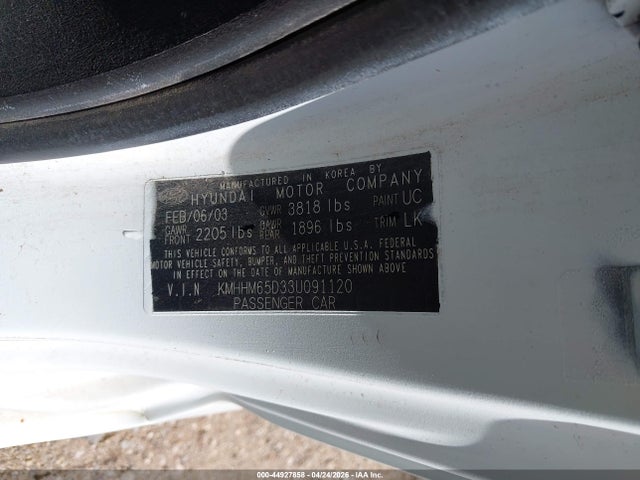 Aukcja sprzedaży 2003 Hyundai Tiburon, vin: KMHHM65D33U091120, numer aukcji: 44927858