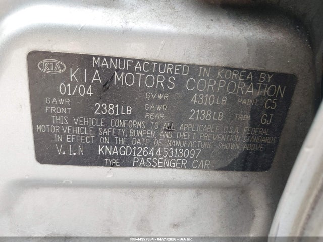 Aukcja sprzedaży 2004 Kia Optima Ex/lx, vin: KNAGD126445313097, numer aukcji: 44927884