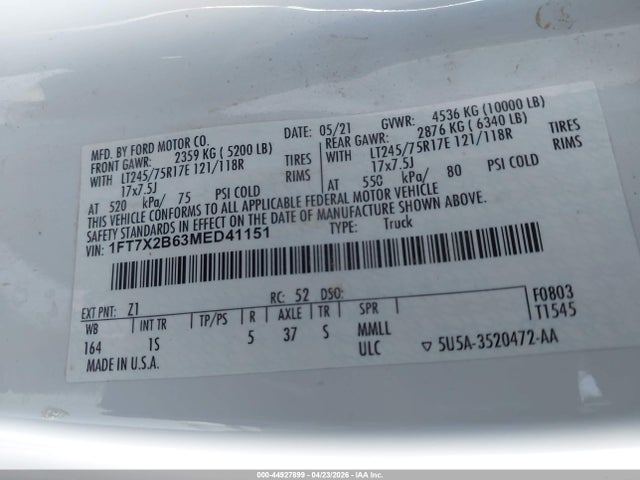 1FT7X2B63MED41151 Ford F-250 Xl