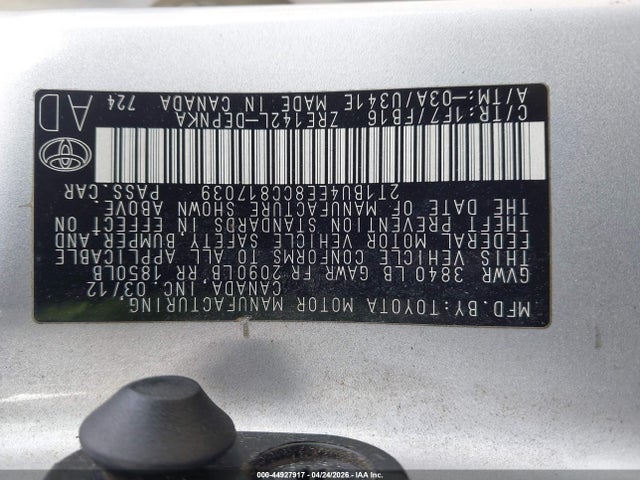 Продажа на аукционе авто 2012 Toyota Corolla Le, vin: 2T1BU4EE8CC817039, номер лота: 44927917