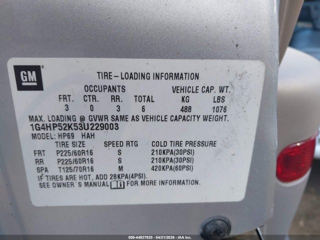 2003 Buick Lesabre Custom მანქანა იყიდება აუქციონზე, vin: 1G4HP52K53U229003, აუქციონის ნომერი: 44927920