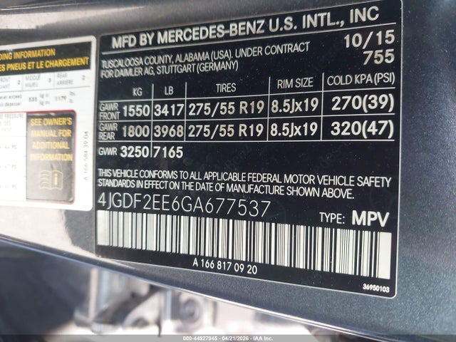 2016 Mercedes-benz Gl 350 Bluetec 4matic მანქანა იყიდება აუქციონზე, vin: 4JGDF2EE6GA677537, აუქციონის ნომერი: 44927945
