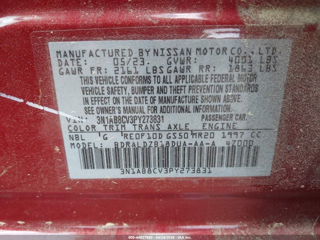 Aukcja sprzedaży 2023 Nissan Sentra Sv Xtronic Cvt, vin: 3N1AB8CV3PY273831, numer aukcji: 44927950