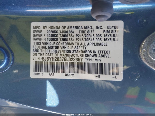 Aukcja sprzedaży 2006 Honda Element Lx, vin: 5J6YH28376L022357, numer aukcji: 44927973