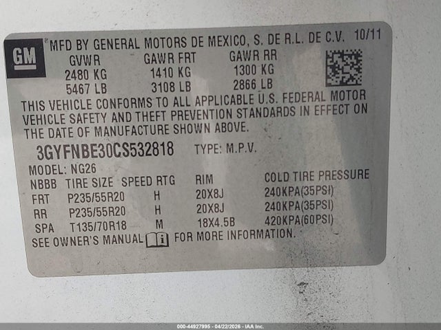 Продажа на аукционе авто 2012 Cadillac Srx Performance Collection, vin: 3GYFNBE30CS532818, номер лота: 44927995