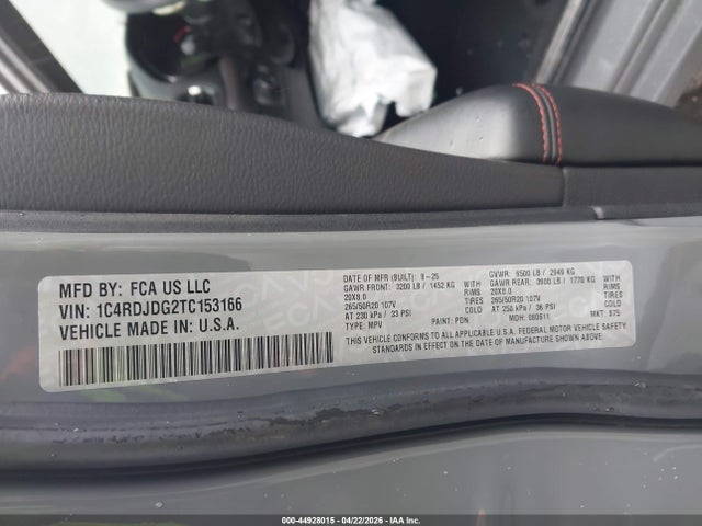 Aukcja sprzedaży 2026 Dodge Durango Gt Plus, vin: 1C4RDJDG2TC153166, numer aukcji: 44928015