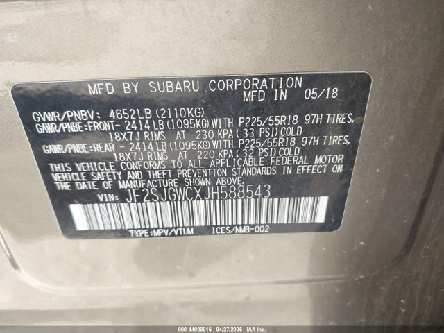 2018 Subaru Forester 2.0xt Touring მანქანა იყიდება აუქციონზე, vin: JF2SJGWCXJH588543, აუქციონის ნომერი: 44928016