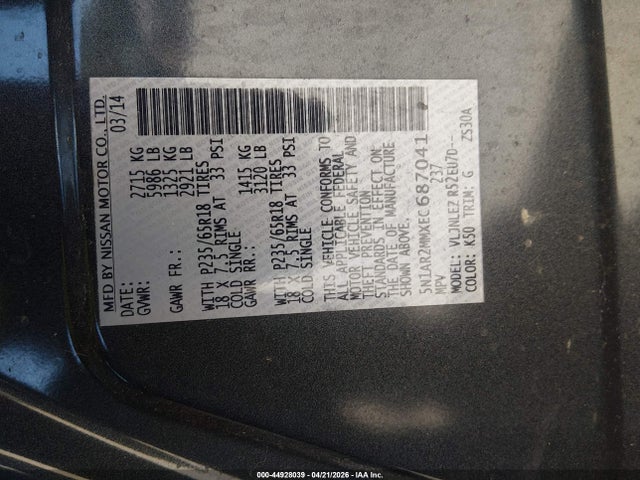 2014 NISSAN PATHFINDER 5N1AR2MMXEC687041 Photo 8