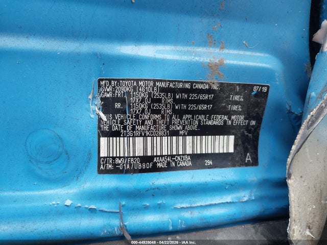 Toyota RAV4 LE 2019 2T3G1RFV1KC028831 Image 9