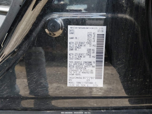 44928055 :رقم المزاد ، 5N1AT2MV0GC877797 vin ، 2016 Nissan Rogue Sv مزاد بيع