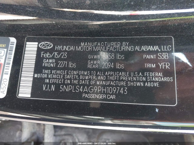 44928063 :رقم المزاد ، 5NPLS4AG9PH109743 vin ، 2023 Hyundai Elantra Sel مزاد بيع