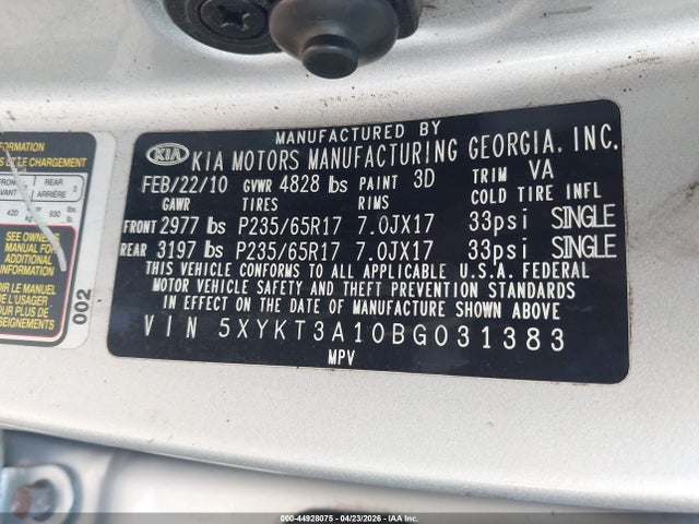 Продажа на аукционе авто 2011 Kia Sorento Lx, vin: 5XYKT3A10BG031383, номер лота: 44928075