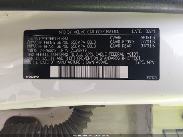 Aukcja sprzedaży 2011 Volvo Xc90 3.2, vin: YV4952CY6B1595890, numer aukcji: 44928096