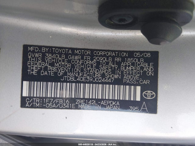 Aukcja sprzedaży 2009 Toyota Corolla Le, vin: JTDBL40E39J024447, numer aukcji: 44928119
