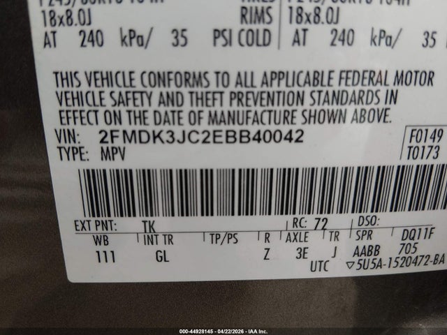 Ford EDGE SEL 2014 2FMDK3JC2EBB40042 Image 9