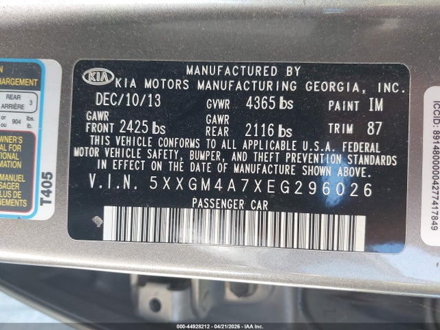 Продаж на аукціоні авто 2014 Kia Optima Lx, vin: 5XXGM4A7XEG296026, номер лоту: 44928212