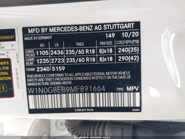 Продажа на аукционе авто 2021 Mercedes-benz Glc 300 4matic Suv, vin: W1N0G8EB9MF891664, номер лота: 44928218