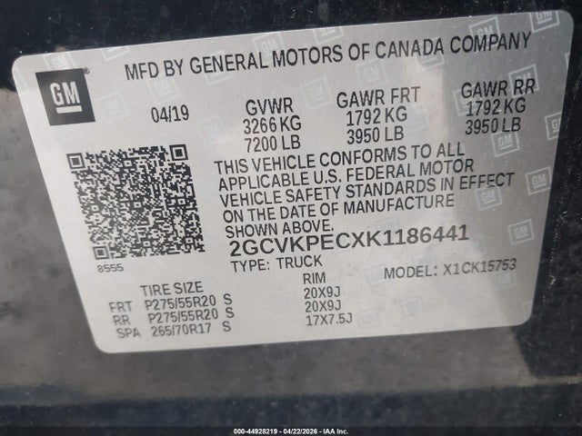 Aukcja sprzedaży 2019 Chevrolet Silverado 1500 Ld Lt, vin: 2GCVKPECXK1186441, numer aukcji: 44928219