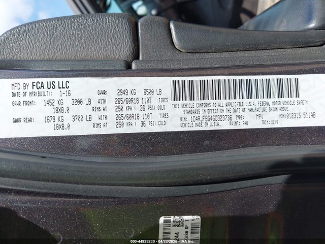 Продажа на аукционе авто 2016 Jeep Grand Cherokee Limited, vin: 1C4RJFBG4GC323736, номер лота: 44928230