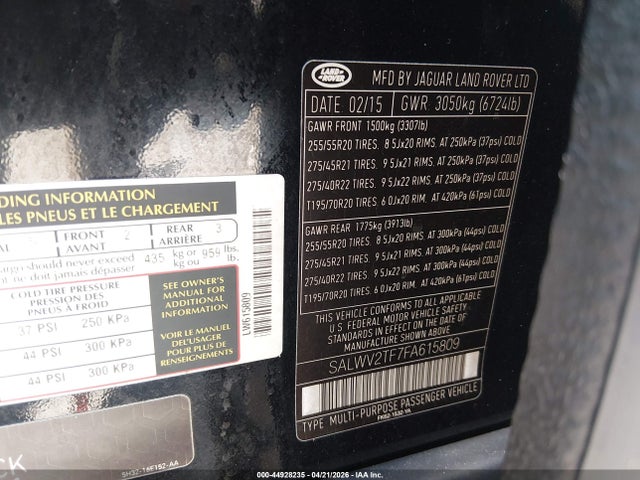 Продаж на аукціоні авто 2015 Land Rover Range Rover Sport 5.0l V8 Supercharged Autobiography, vin: SALWV2TF7FA615809, номер лоту: 44928235