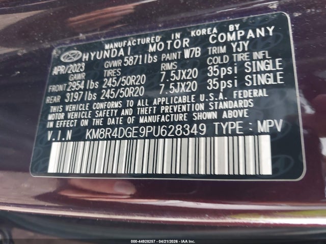 44928257 :رقم المزاد ، KM8R4DGE9PU628349 vin ، 2023 Hyundai Palisade Sel مزاد بيع