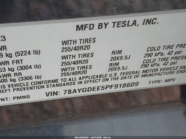 Aukcja sprzedaży 2023 Tesla Model Y Awd/long Range Dual Motor All-wheel Drive, vin: 7SAYGDEE5PF918609, numer aukcji: 44928263