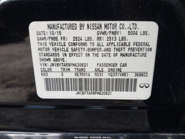 Aukcja sprzedaży 2015 Infiniti Q50 Premium, vin: JN1BV7AR9FM420621, numer aukcji: 44928291