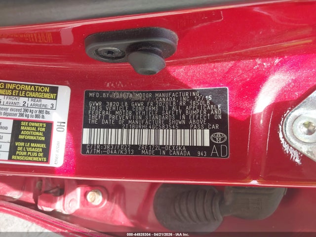 Aukcja sprzedaży 2016 Toyota Corolla S Plus, vin: 2T1BURHE4GC583545, numer aukcji: 44928304