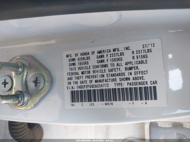 Продажа на аукционе авто 2012 Honda Accord 2.4 Se, vin: 1HGCP2F68CA204772, номер лота: 44928306